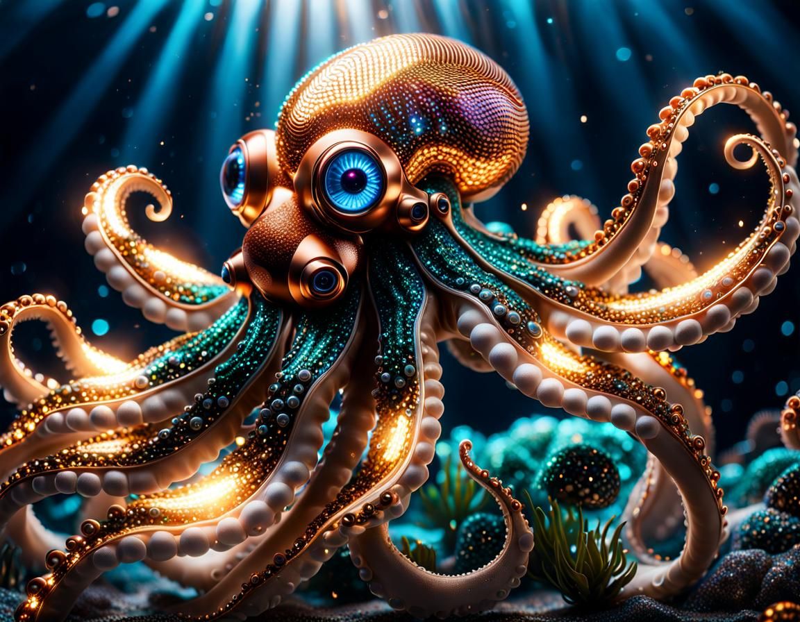 Epic Robotic Octopus Underwater in 3D Render