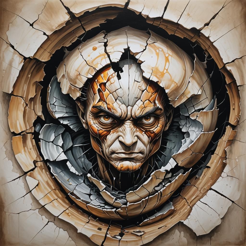 An oil ink airbrush illustration of a character emerging fro...