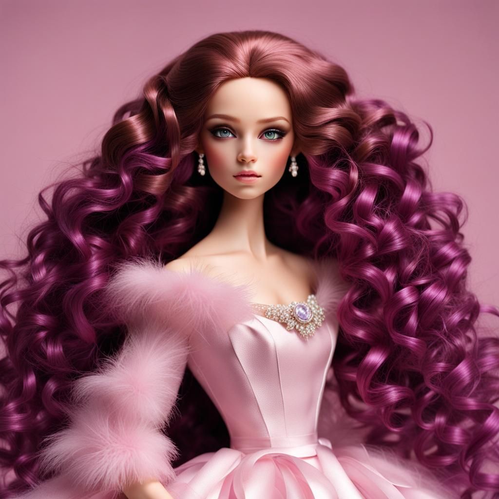 Photorealistic Doll in Pink Gown and Fur