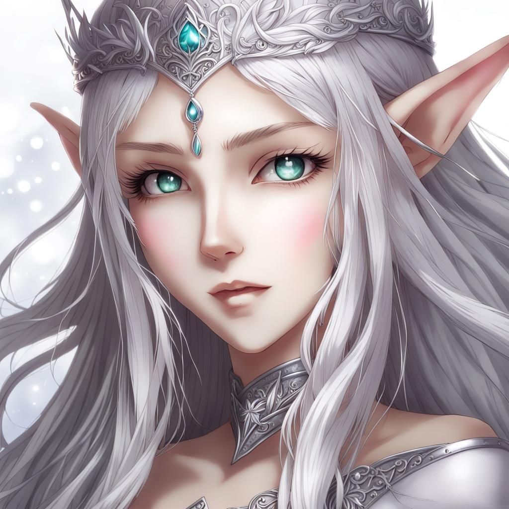 Silver-Haired Elf Princess: Anime-Inspired Fantasy Art