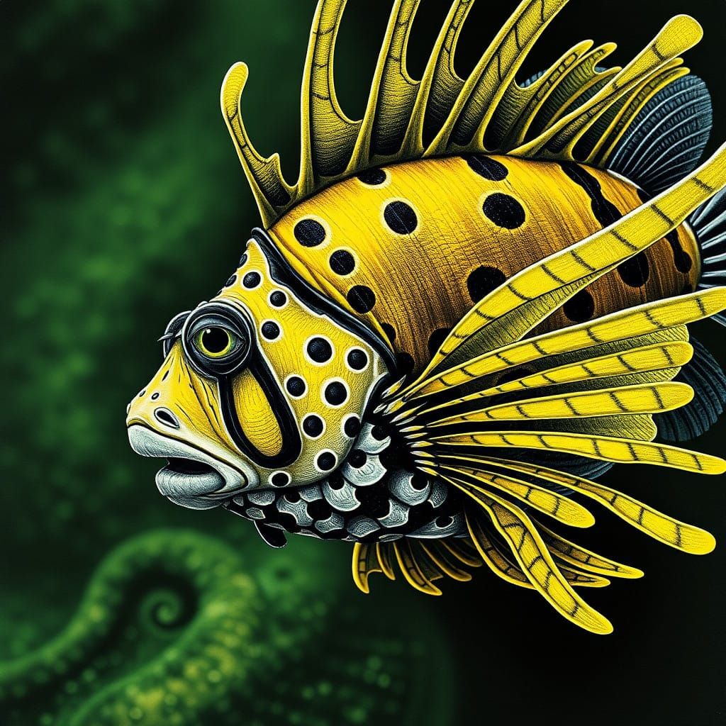 Detailed Yellow and Green Lionfish Illustration