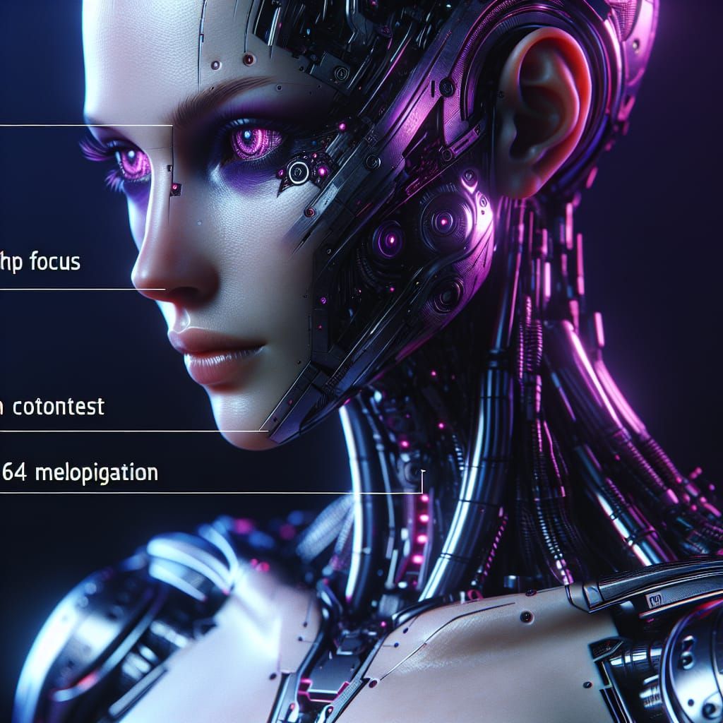 Hyperrealistic HDR Female Cyborg in Purple and Pink