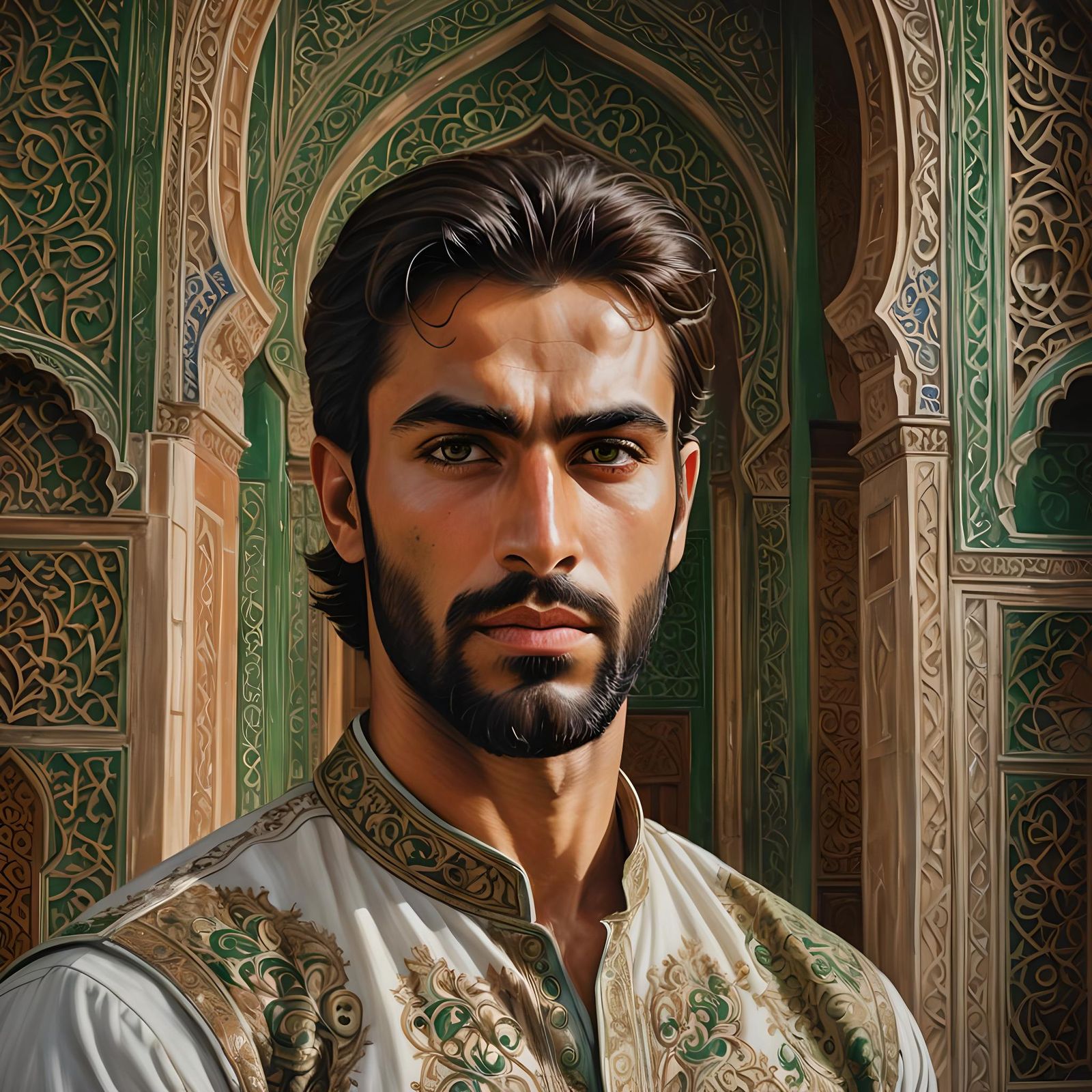 Handsome Pakistani Man in Mosque as Oil Painting