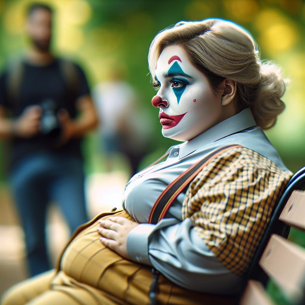 Hyperrealistic Image of Obese Blonde Woman with Clown Makeup
