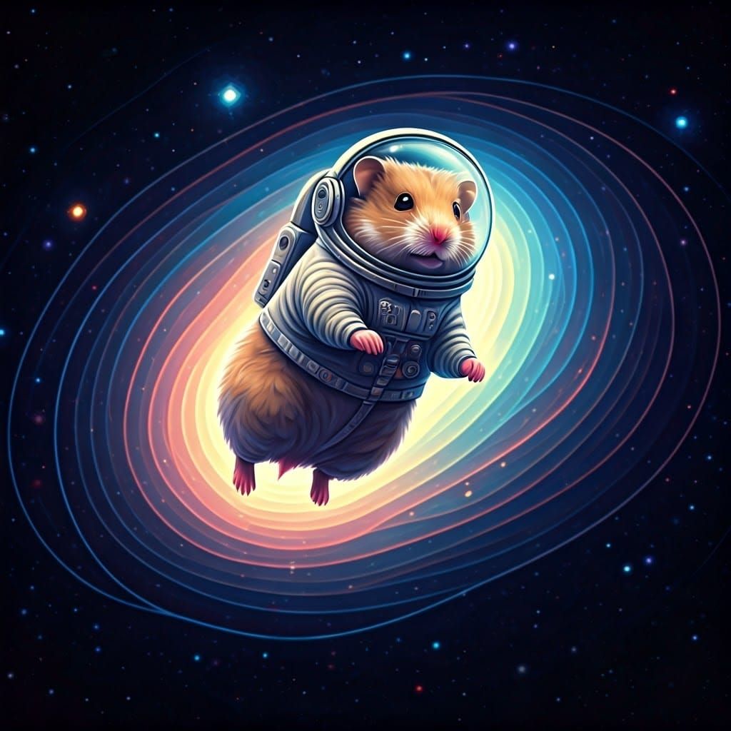 Hamster in a Shimmering Astronaut Suit in a Starry Galaxy