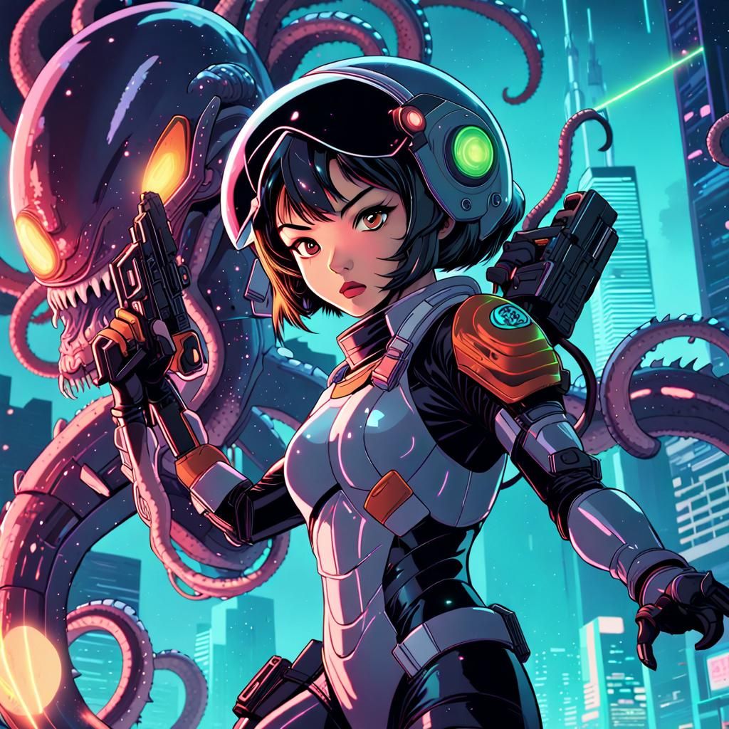 Thai Woman Battles Tentacle Monster in Retro Anime Sci-Fi