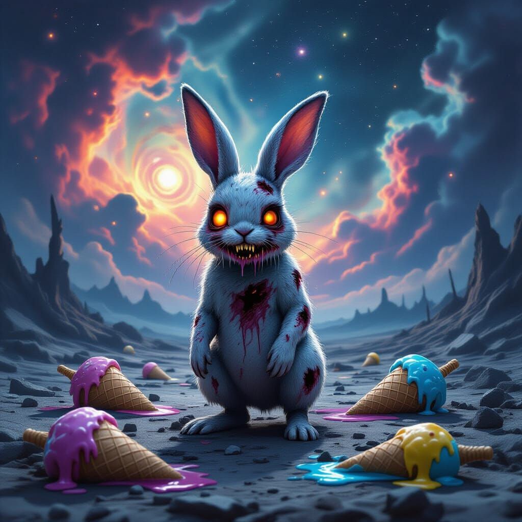 Zombie Rabbit in Cosmic Dreamscape