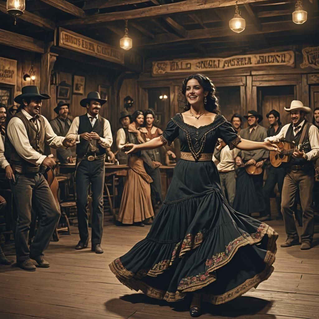 Mexican Woman Dancing in Saloon: Matte Painting