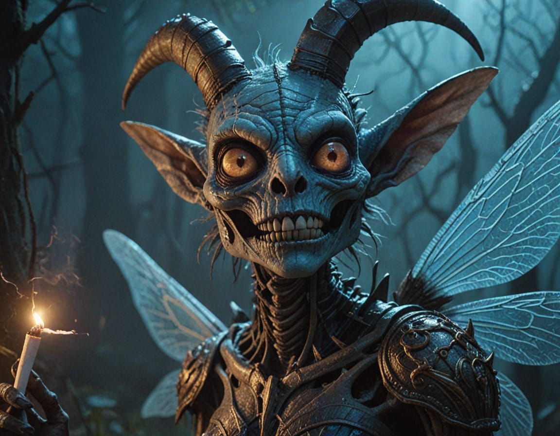 Armored Skeletal Fairy Smoking, Pixar Style