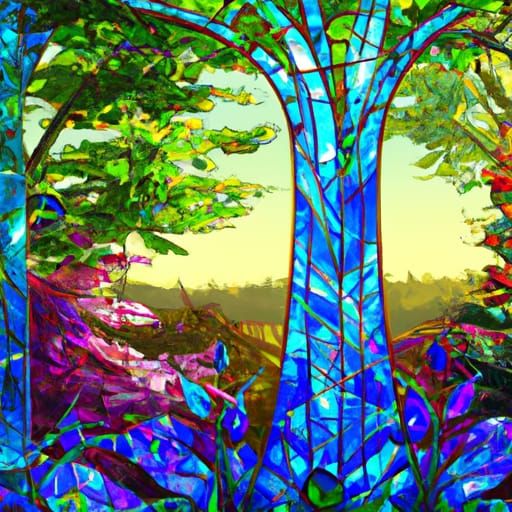 Stained Glass Forest in Digital Landscape Art Style
