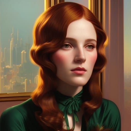 Secretive Redhead Teen in Hotel, Hyperdetailed Portrait