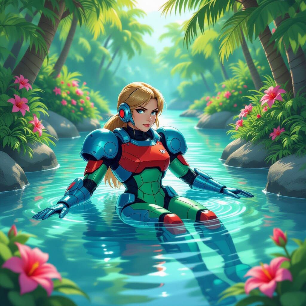 Samus Aran in Lazy River, Dreamy Digital Art