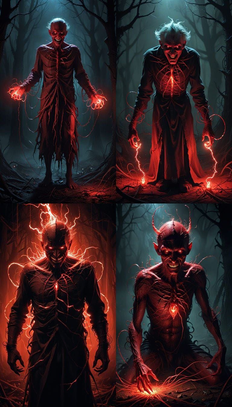 Nightmarish Devil Weaving Crimson Web in Film Noir Style