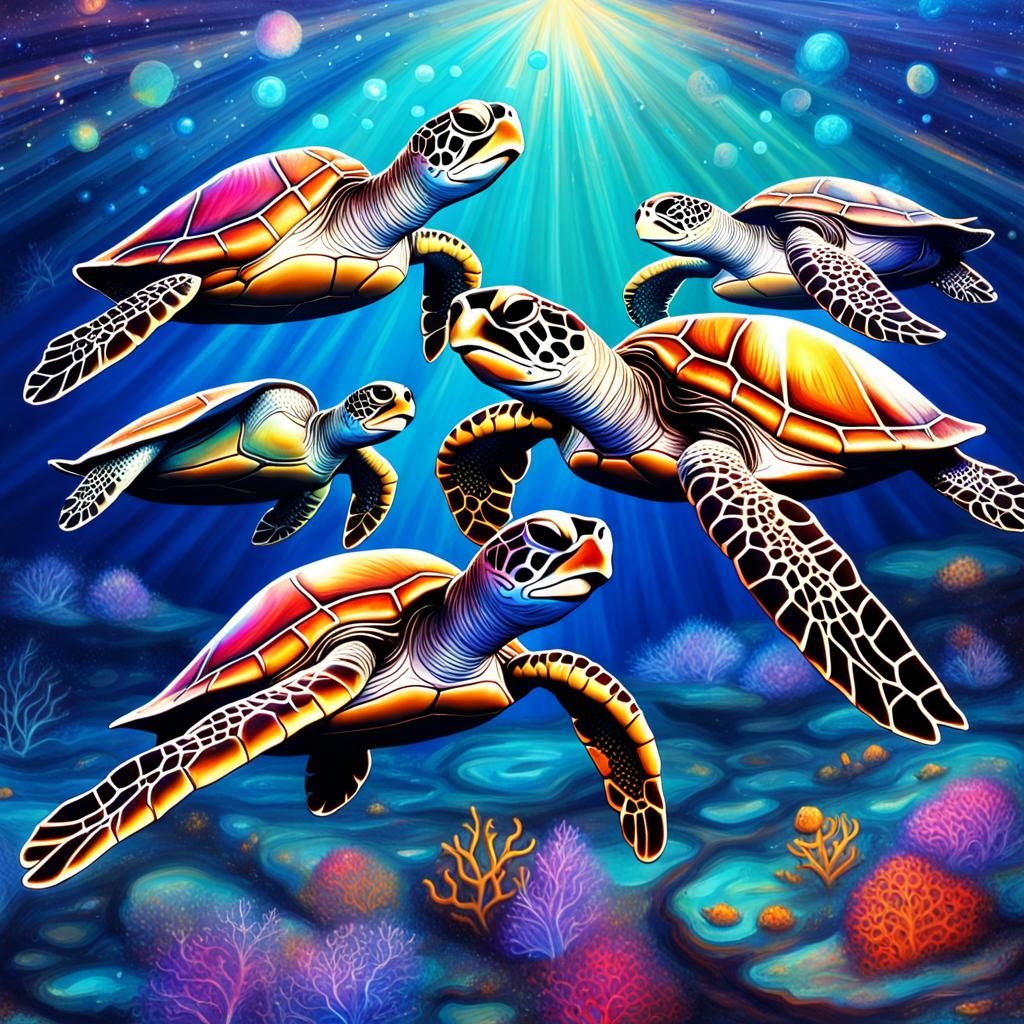 Cosmic Sea Turtles in Visionary Style