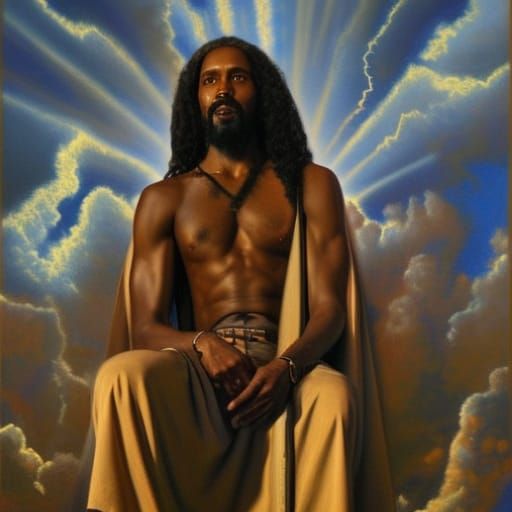 Black Jesus in Heaven as Oil Painting