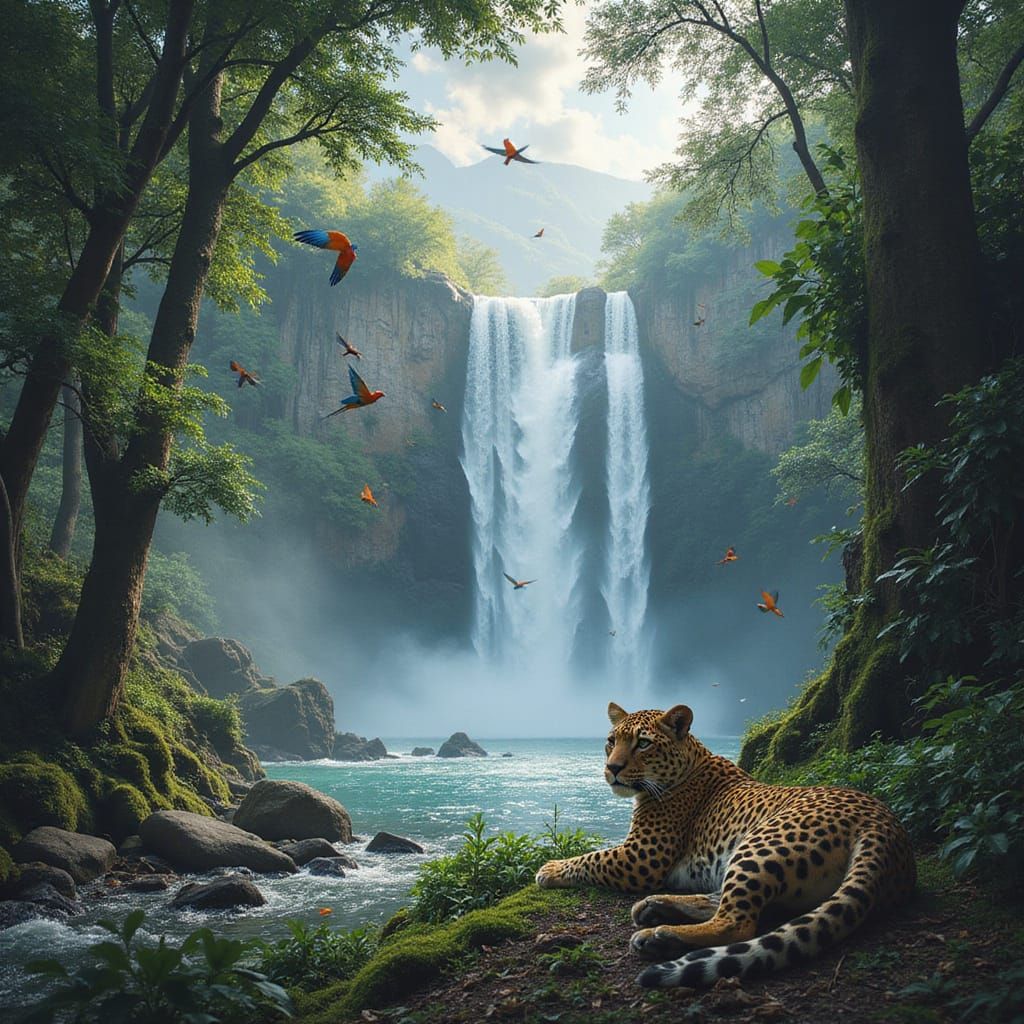 Dramatic Jungle Waterfalls in Hyperrealistic Style