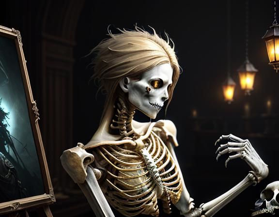 Furry Skeleton Cleans Bones in Dark Fantasy Workshop