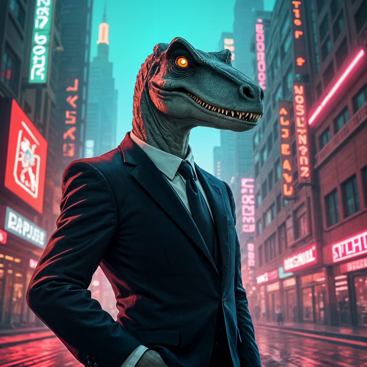 Retro Futuristic Dinosaur Executive