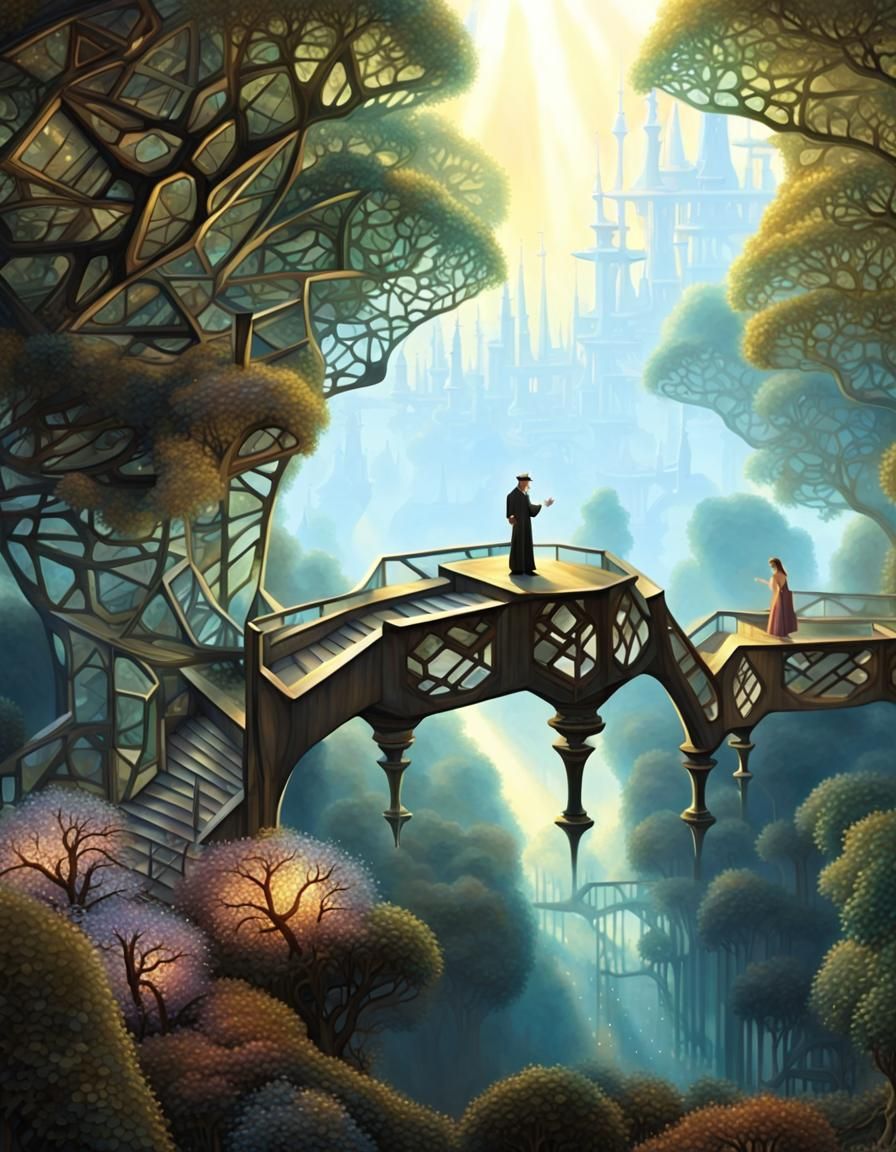 Hexagonal Glass Bridges in Escher Style