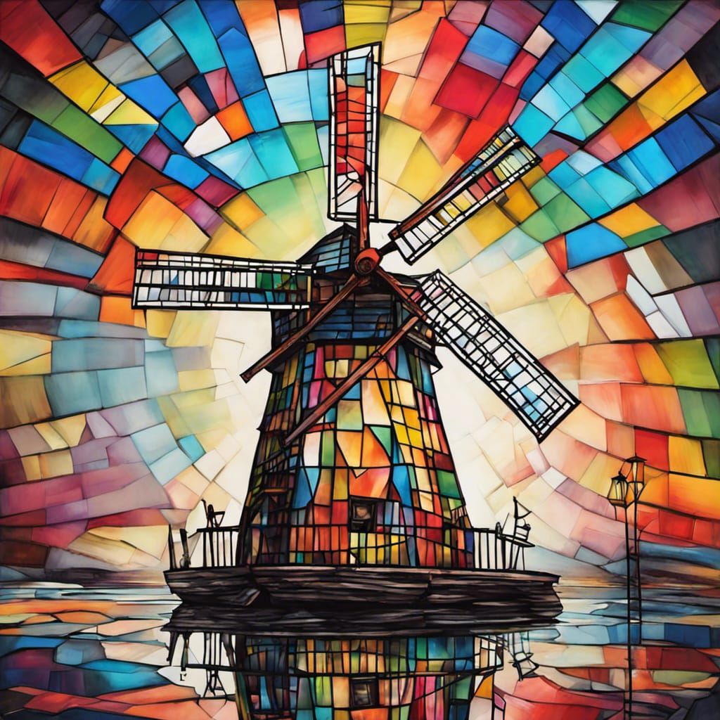 Stained Glass Windmill in Graffiti Street Art