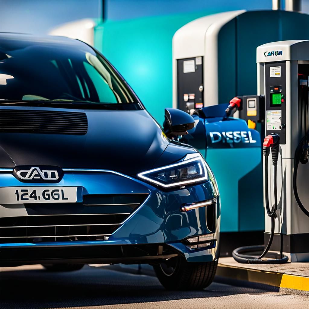 Electric car being charged by a diesel generator