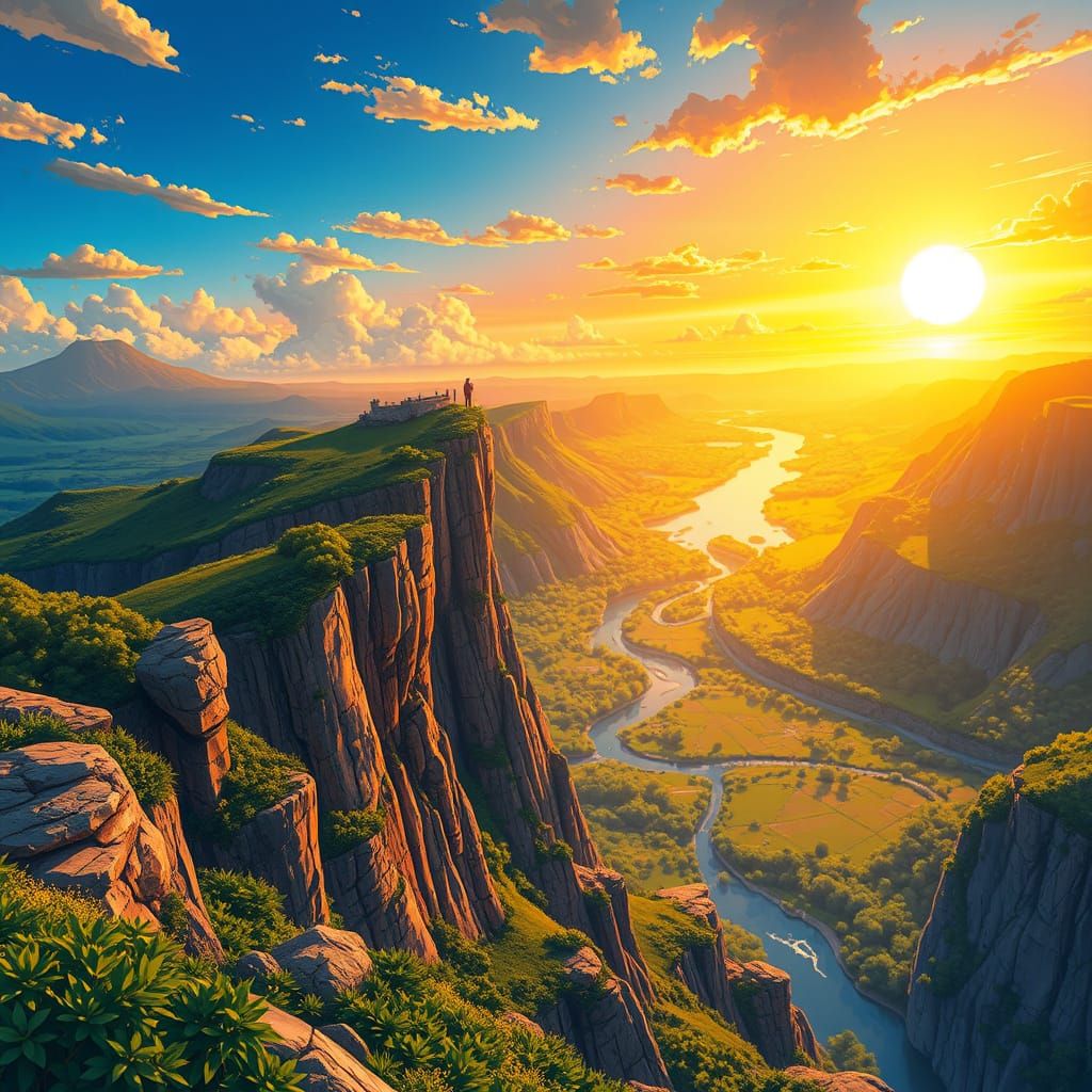 Majestic Pokémon Cliffside Landscape in Vibrant Anime Style