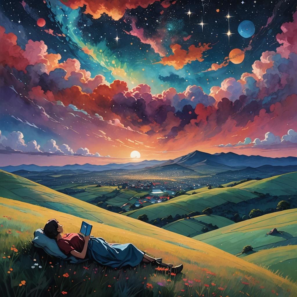 Fantasy Stargazing Art Inspired by Rothko and Miyazaki