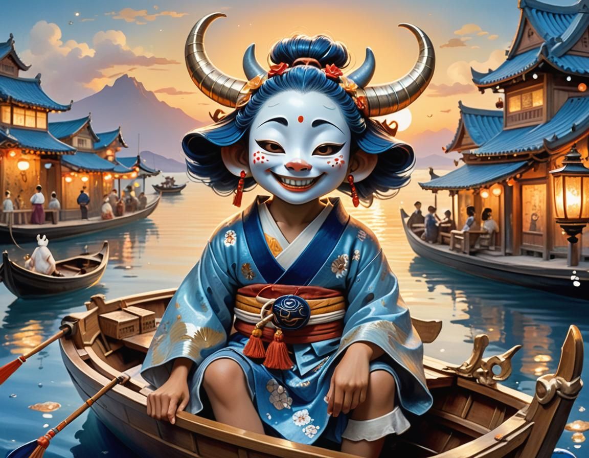 Yokai Child Portrait in Tempera Painting Style