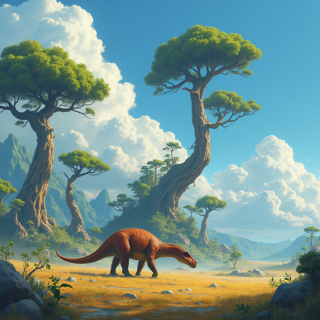 Dinosaur in Fantasy Landscape, Matte Painting Style