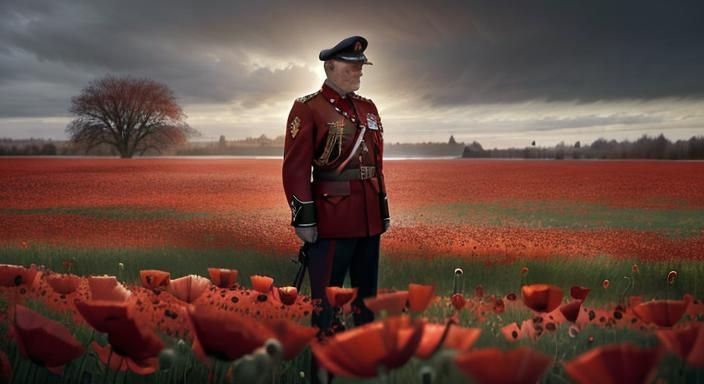 Solemn Remembrance Day Veteran in Poppy Field