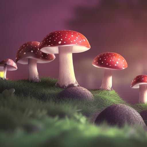 Mystical Mushroom Village on Cliffside