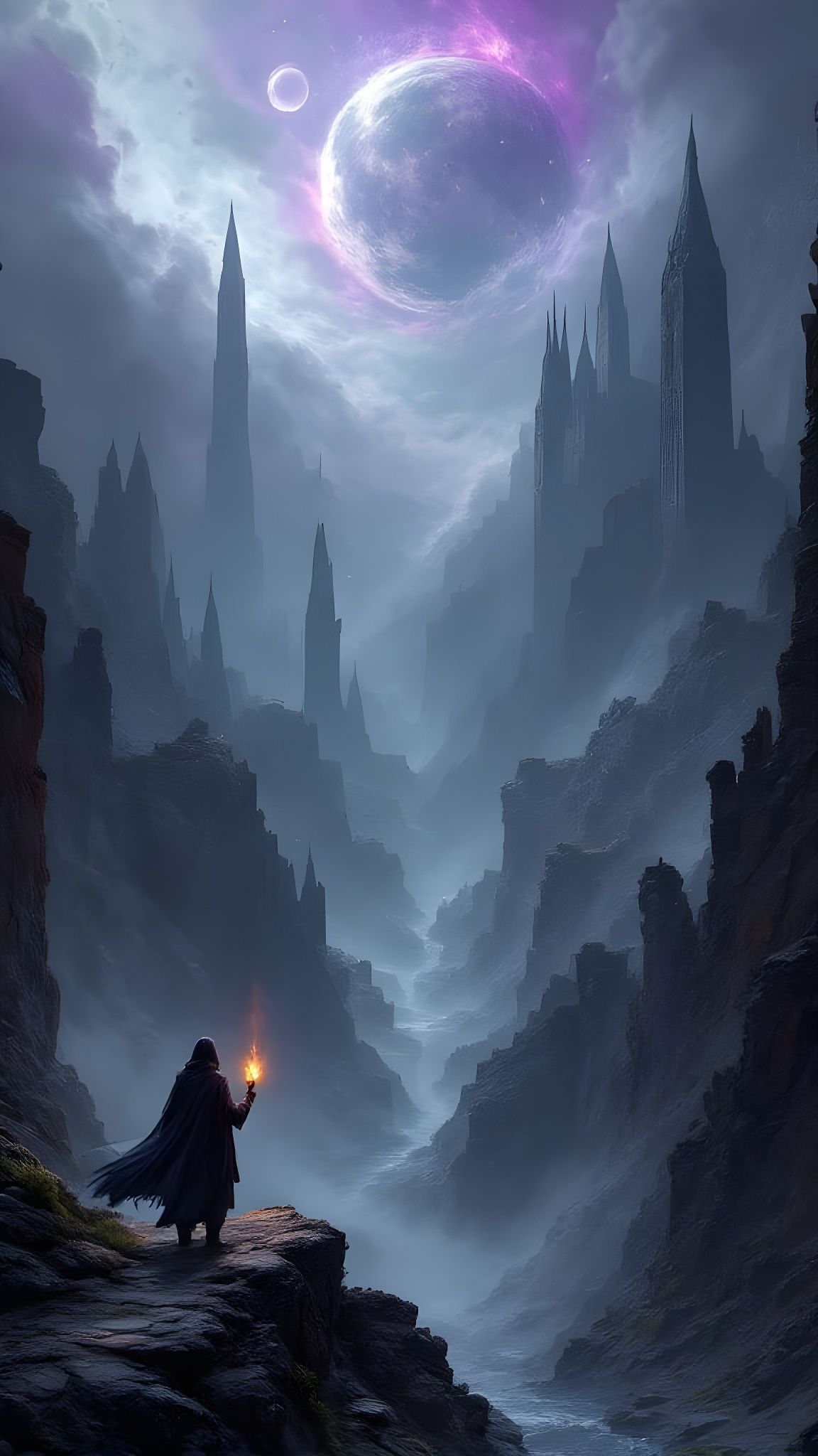 Otherworldly Ruins: Explorer Gazing into a Decayed Civilizat...