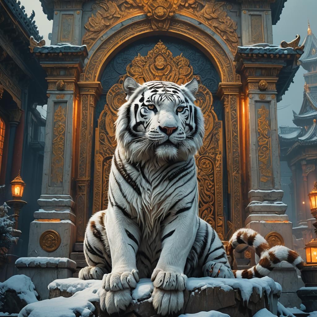White Tiger on Throne: Imperial Fantasy Art
