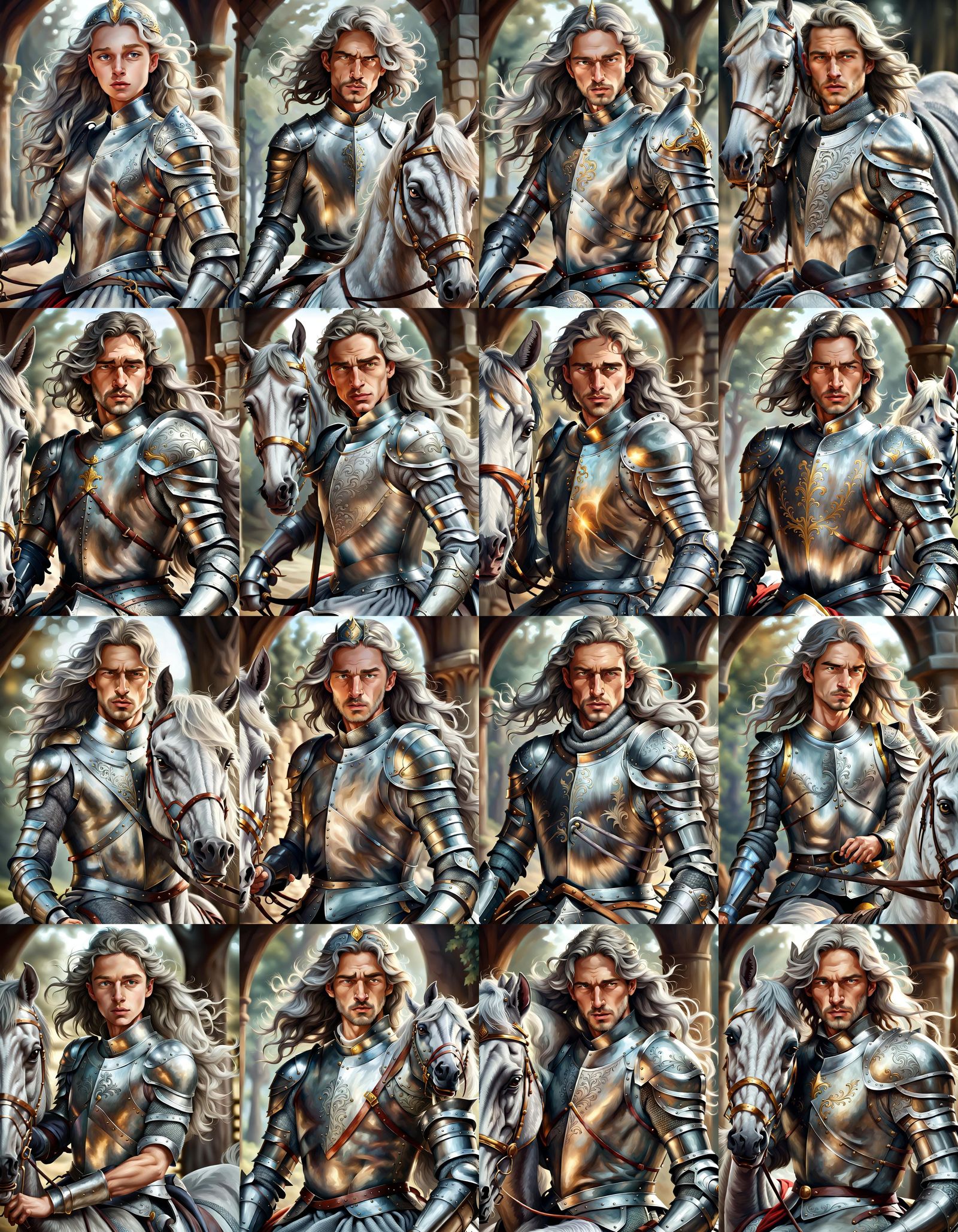 Knight Rides a Gray Horse Through Green Fields