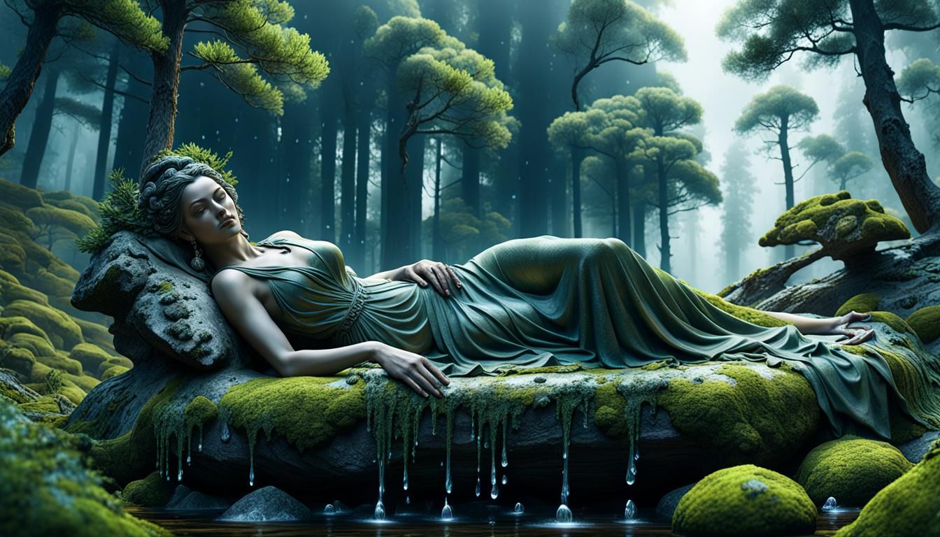 Greek stone sculpture of a woman reclining