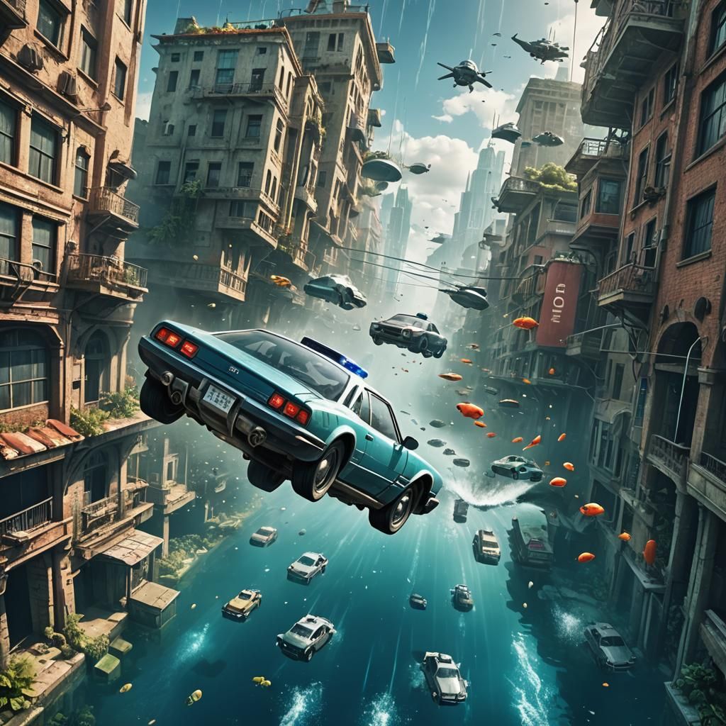 Underwater City Hovering Car Chase