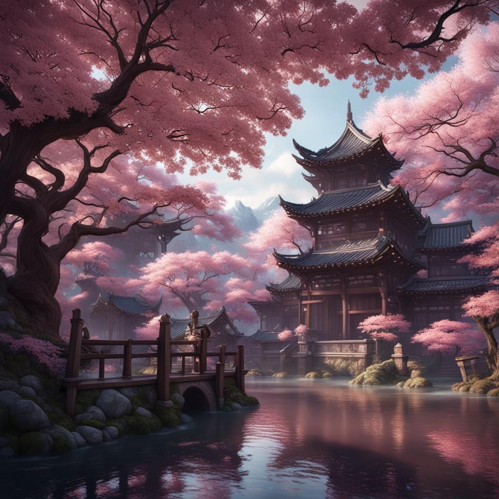 Detailed Sakura Matte Painting in Deep Color