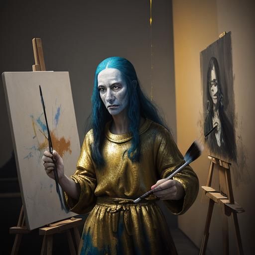 Starving Artist Reaching for Brush in Surreal Style