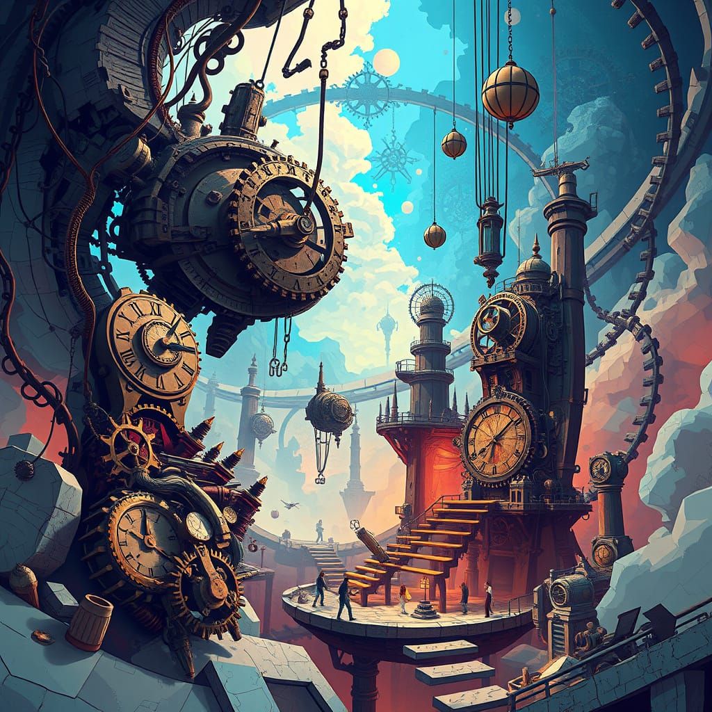 Timeless Labyrinth in Vibrant, Dreamlike Chaos