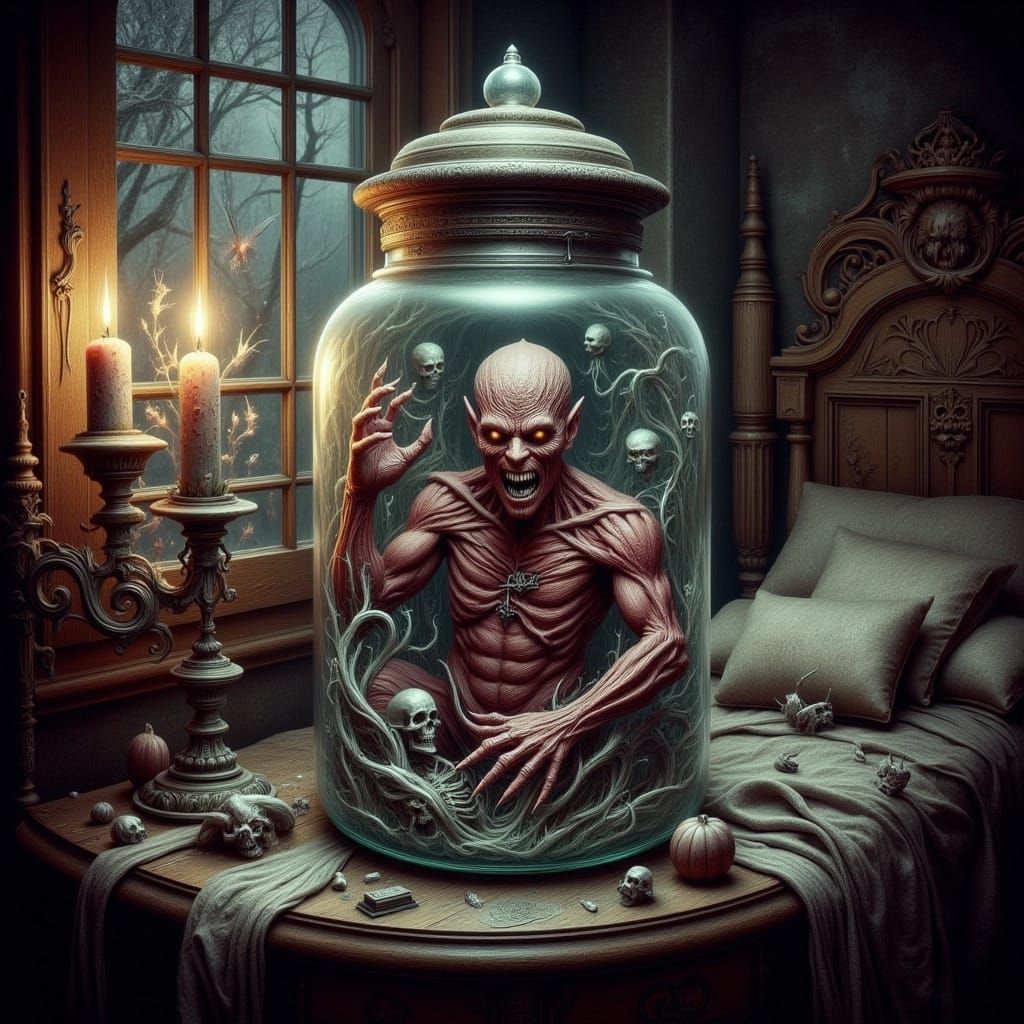 Freddy Kruger in Jar, Dark Fantasy Art
