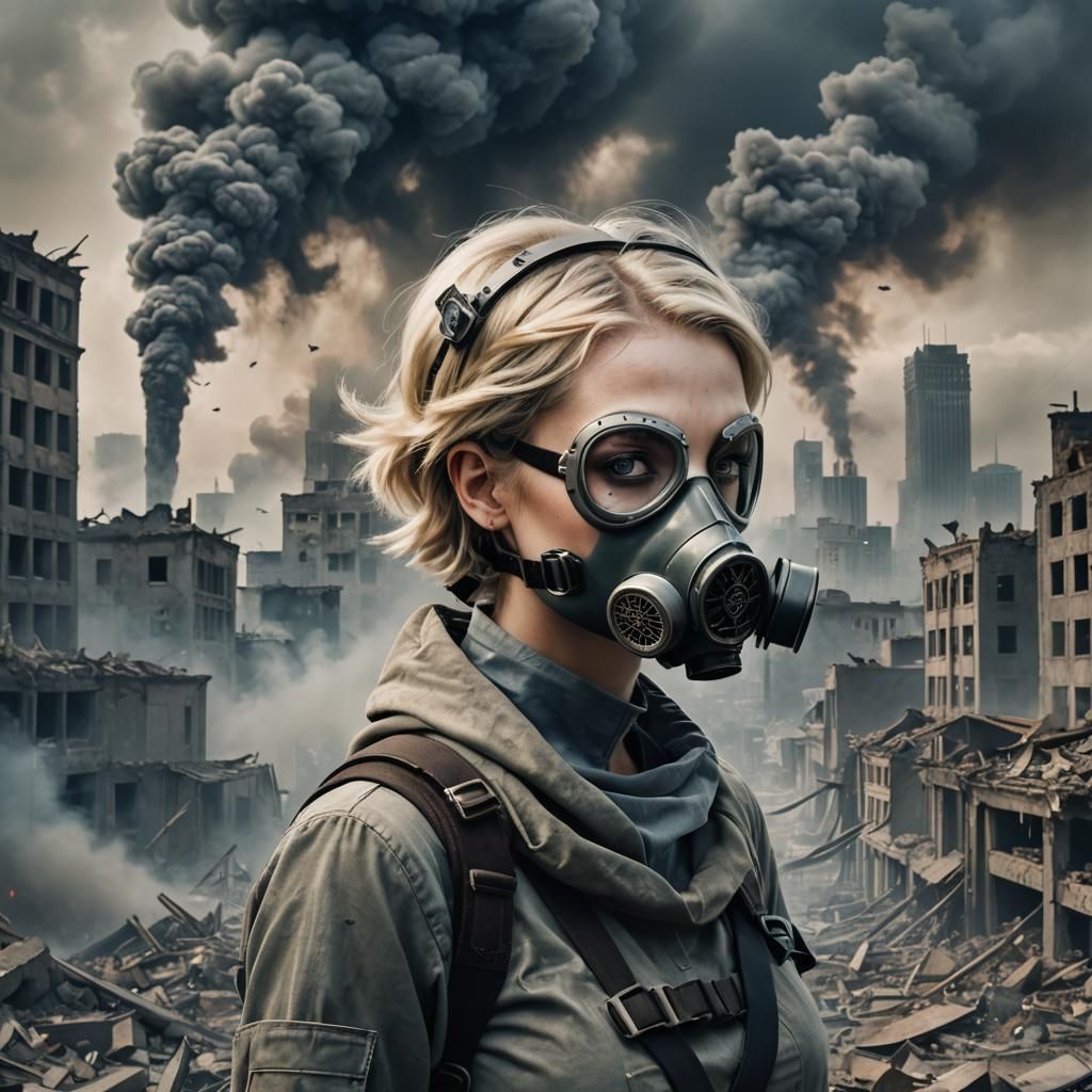 Post-Apocalyptic Goddess in Devastated Cityscape