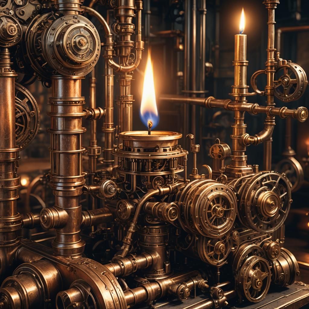 Steampunk Candlelight Illuminates Victorian Engine