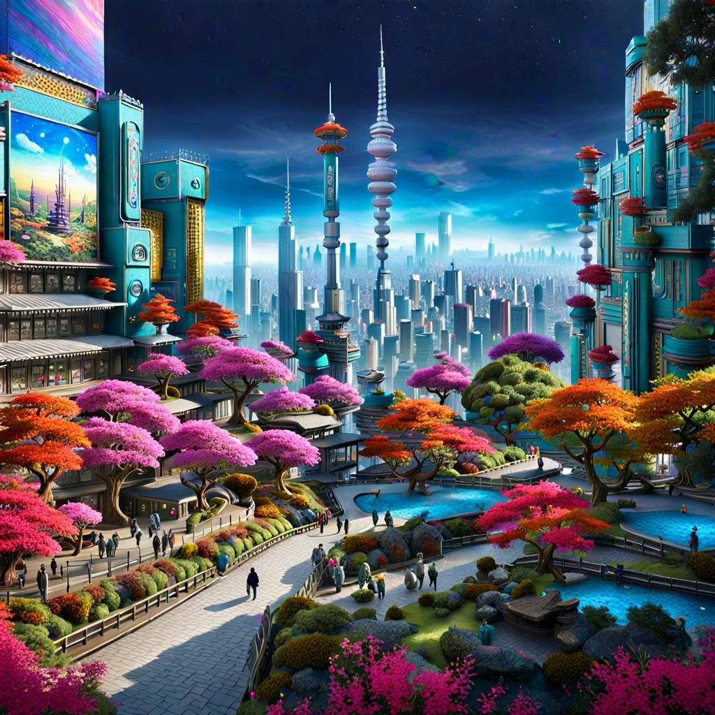 Neo Tokyo: A Colorful Fusion of Nature and Tech
