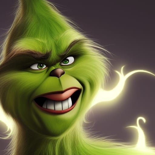 Evil Grinch Grinning Photorealistically