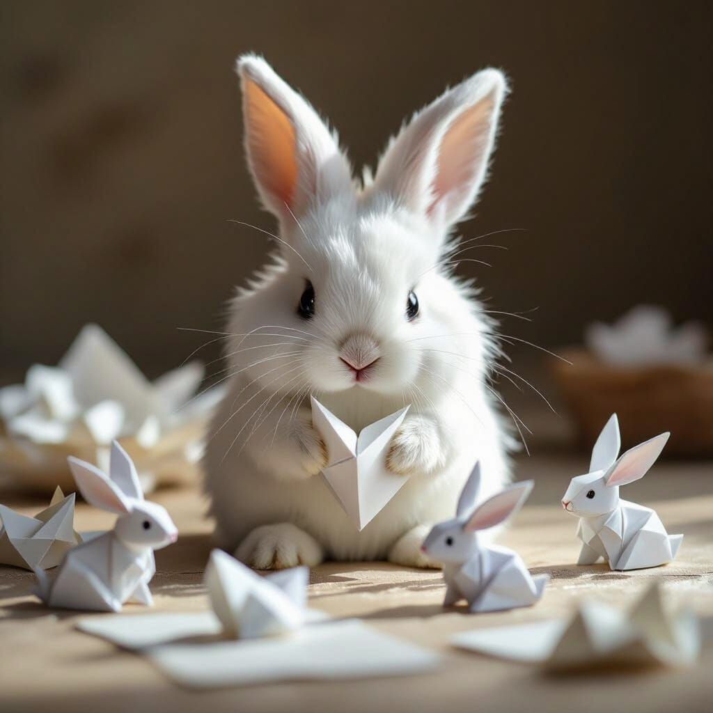 Adorable Rabbit Folds Origami Rabbits in Soft Light