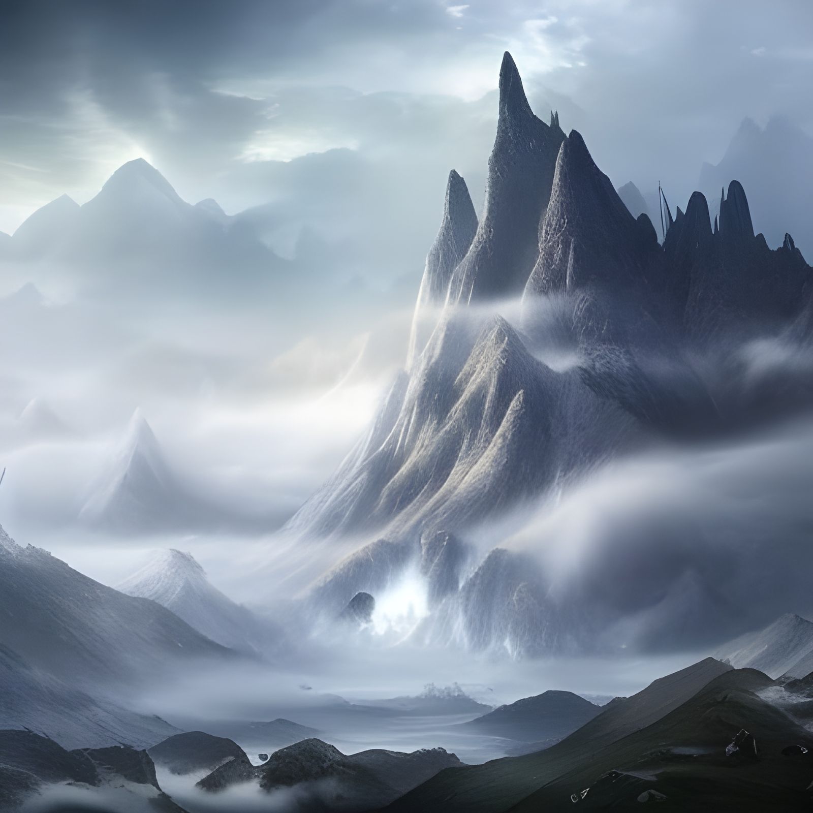 Misty Mountain Landscape: Epic Digital Matte Painting