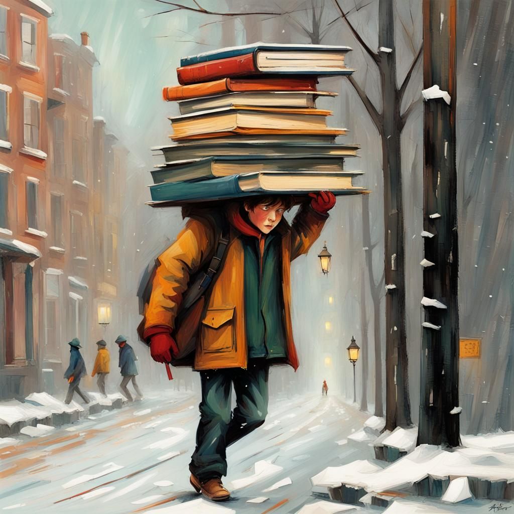 Student Late to School on Winter Street