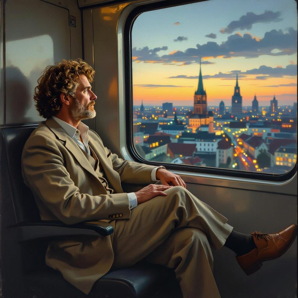 Man Gazes at German Cityscape in German Expressionist Style