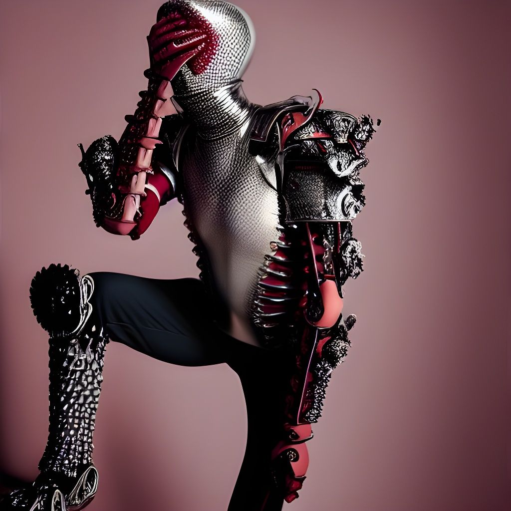 Biomechanical Knight in Ornate Crimson Armor