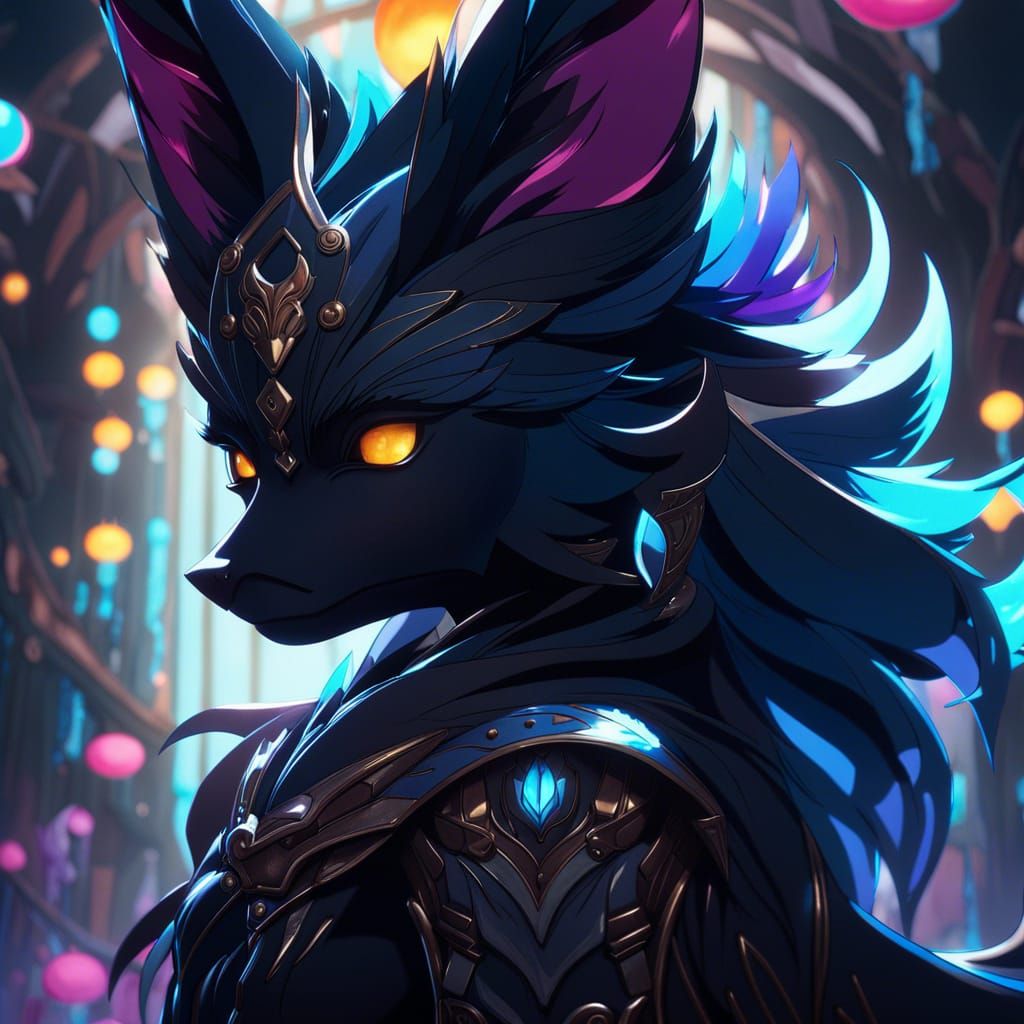 Anime anthropomorphic black fox